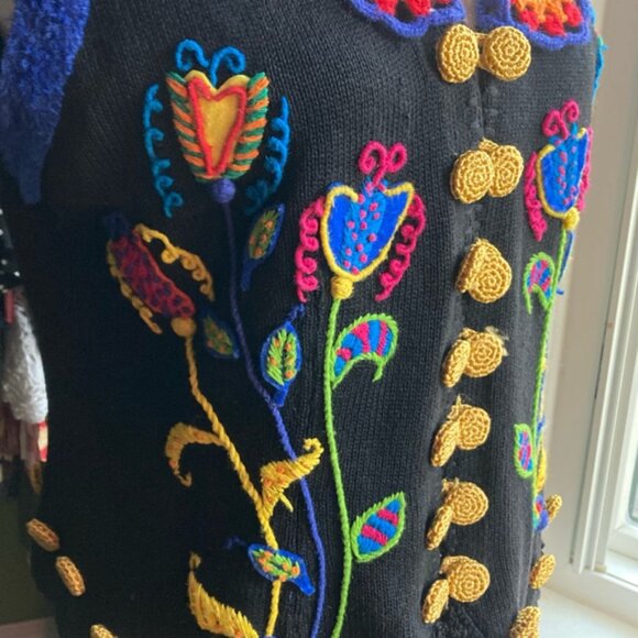 Women's Vintage Vest Size S Black Multi-color - Picture 3 of 4
